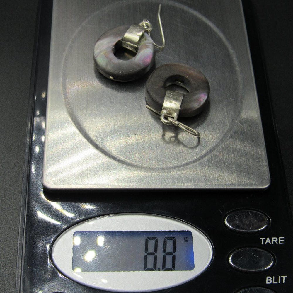 Sterling Silver Dark Circle Shell Handmade Earrin… - image 7